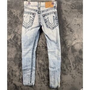 True Religion Blue Acid Wash Skinny Jeans Women’s Size 27 Super T Stitched.